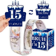 15th Birthday Blue Silver Pull Out Money Gift Box Cash Present Surprise Party