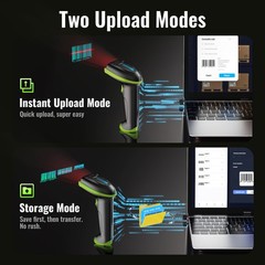 Tera Barcode Scanner Wireless Versatile 2-in-1 (2.4Ghz 1D Green, Green
