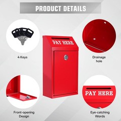 Sumerfnt Locking Cash Box with Slot, Metal Money Donation Lock Red