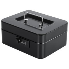 Medium Steel Cash Box with Money Tray, Lock Box, Black