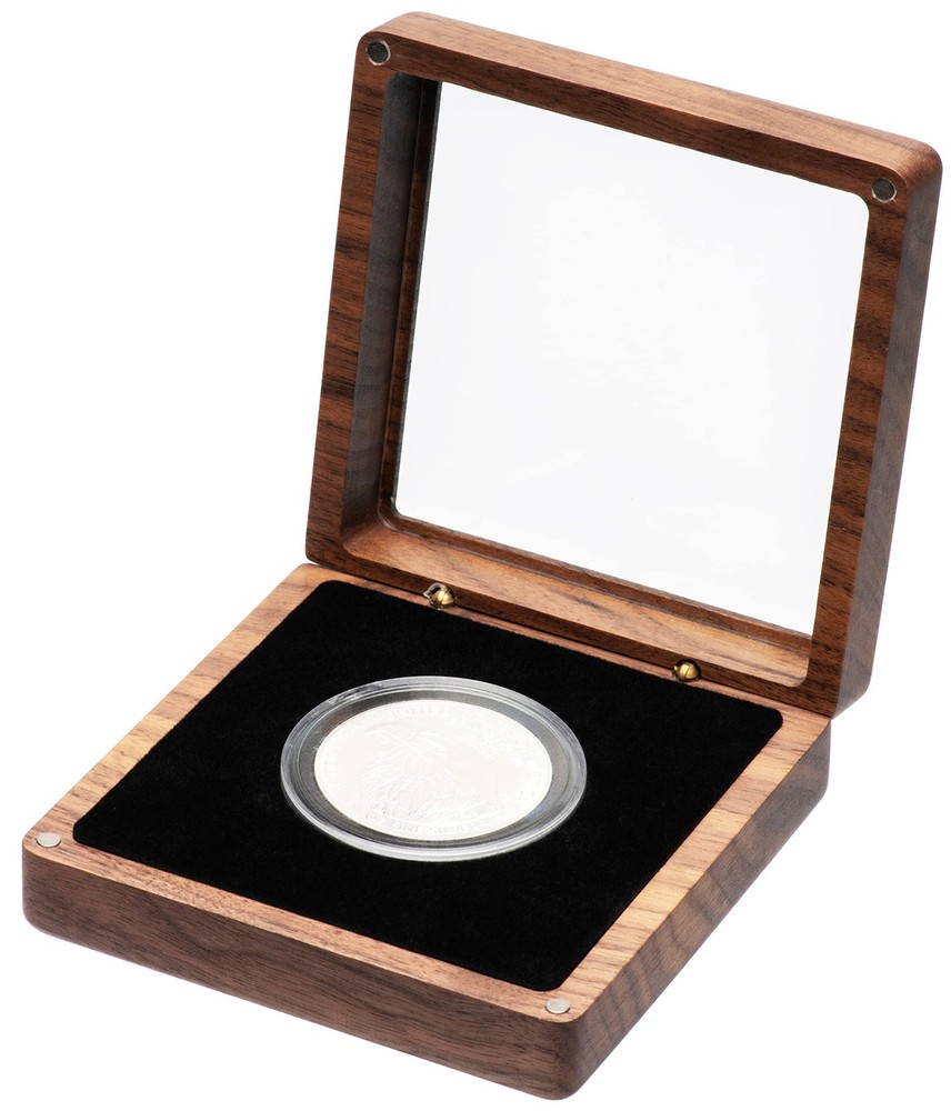 COSISO Single Walnut Wood Challenge Coin Presentation Small, Black Inner