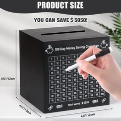 100 Day Money Saving Box, Unbreakable $5,050 Wooden Savings Challenge Box Sav…