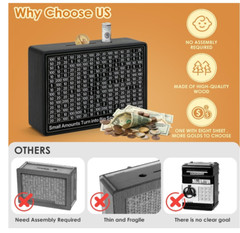 Cash Vault Wooden Money Box Money Savings Challenge Box with Saving Targets Coin