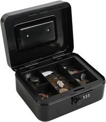 Steel Cash Box Safe with Combination Lock Removable Coin Tray Medium Black
