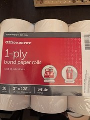 Office Depot Brand 1-Ply Bond Paper Rolls, 3″ x 128′, White, Pack Of 10