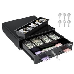 13″ Cash Register Drawer for POS System – 4 Bill 5 Coin Tray, Key-Lock, Auto Ope