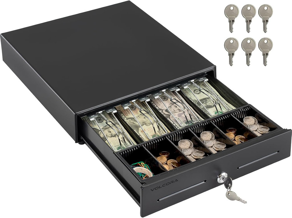 13″ POS Cash Register Drawer, 4 Bill 6 Coin Tray, Removable Coin Compartment, 12