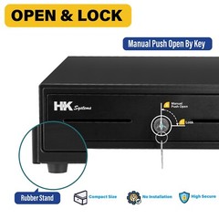 13″ Heavy Duty Compact Black Manual Push-Open Cash Drawer with 4Bill/5Coin Till