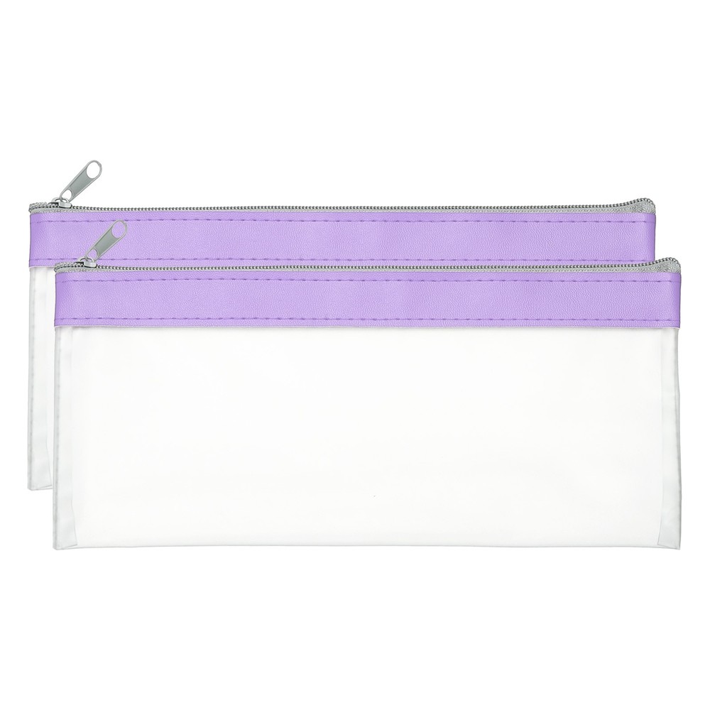 8.7×3.9 Inch Money Bags with Zipper, 2 Pcs Clear PVC Cash Pouch, Purple