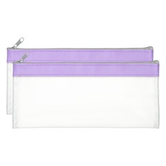 8.7×3.9 Inch Money Bags with Zipper, 2 Pcs Clear PVC Cash Pouch, Purple