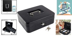 Large Black Steel Cash Box with Key Lock and Removable Money Tray