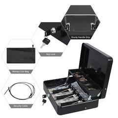 KYODOLED Cash Box with Money Tray, Key Lock Money Safe with Security Cable an…