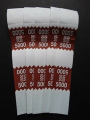 5 – Brown $5,000 Cash Money Self-Sealing Straps White Saw Tooth Currency Bands