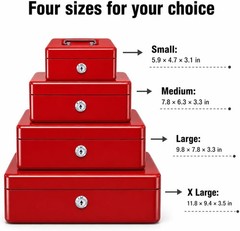 Steel Cash Box with Key Lock, Metal Small Money Organizer with Money Tray,Cas…