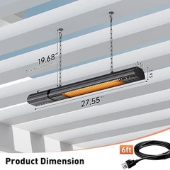 Sundate 1500W Infrared Patio Heater, WiFi App, 9 Heat Levels, 24H Timer | Waterp