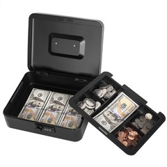 Black Small Metal Petty Cash Lock Box Key Money Tray 5.9×4.7×3.1 Inches