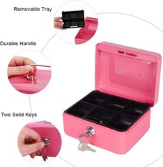 Chic Pink Money Box with Key Lock and Removable Tray – Perfect for Organizing