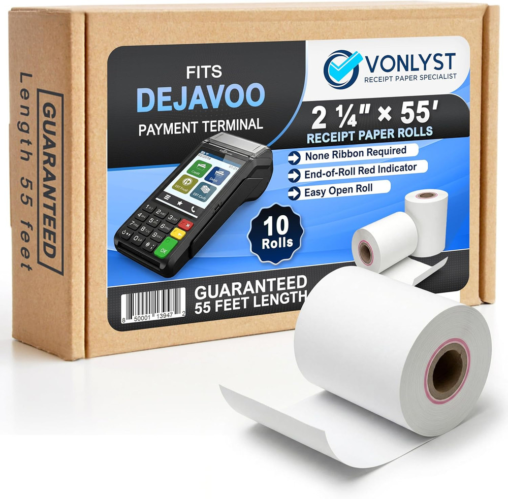10 Pack 2 1/4″x55′ Thermal Receipt Paper for Dejavoo Z8 Z9 Z11 BPA Free POS