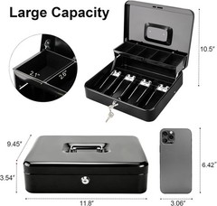 Cash Box with Key Lock – 0.7mm Solid Steel, Auto-Pop Spill-Proof Foam Coin Tr…