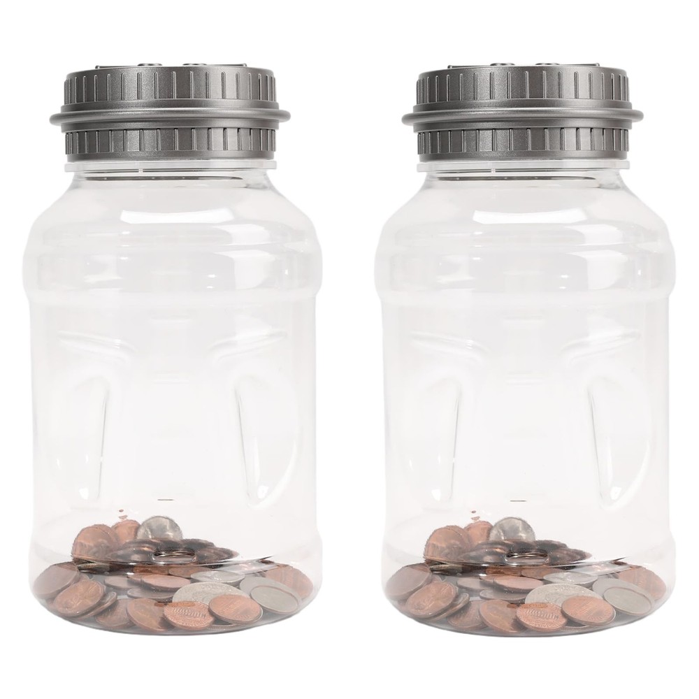 2 PCS Silver Digital Coin Bank Jar Change Counter Piggy Savings Money Box