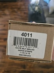 (9 boxes, 18000 total) 2,000 #4011 WHITE SELF SEALING NAPKIN STRAPS, 1.5″ X 4.5″