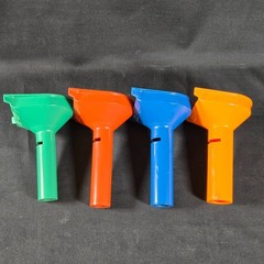 Vintage Set MMF Industries Plastic Coin Funnels Green Red Blue Orange USA Made