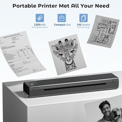 Portable Printers Wireless for Travel, M08F Printer, Grey and Black