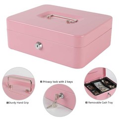xydled Locking Steel Large Cash Box with Removable Coin Tray and Key Lock,9.84x
