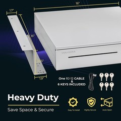 16″ Under-Counter Cash Drawer, POS Lockable, 5 Bills 6 Coins, RJ11/12