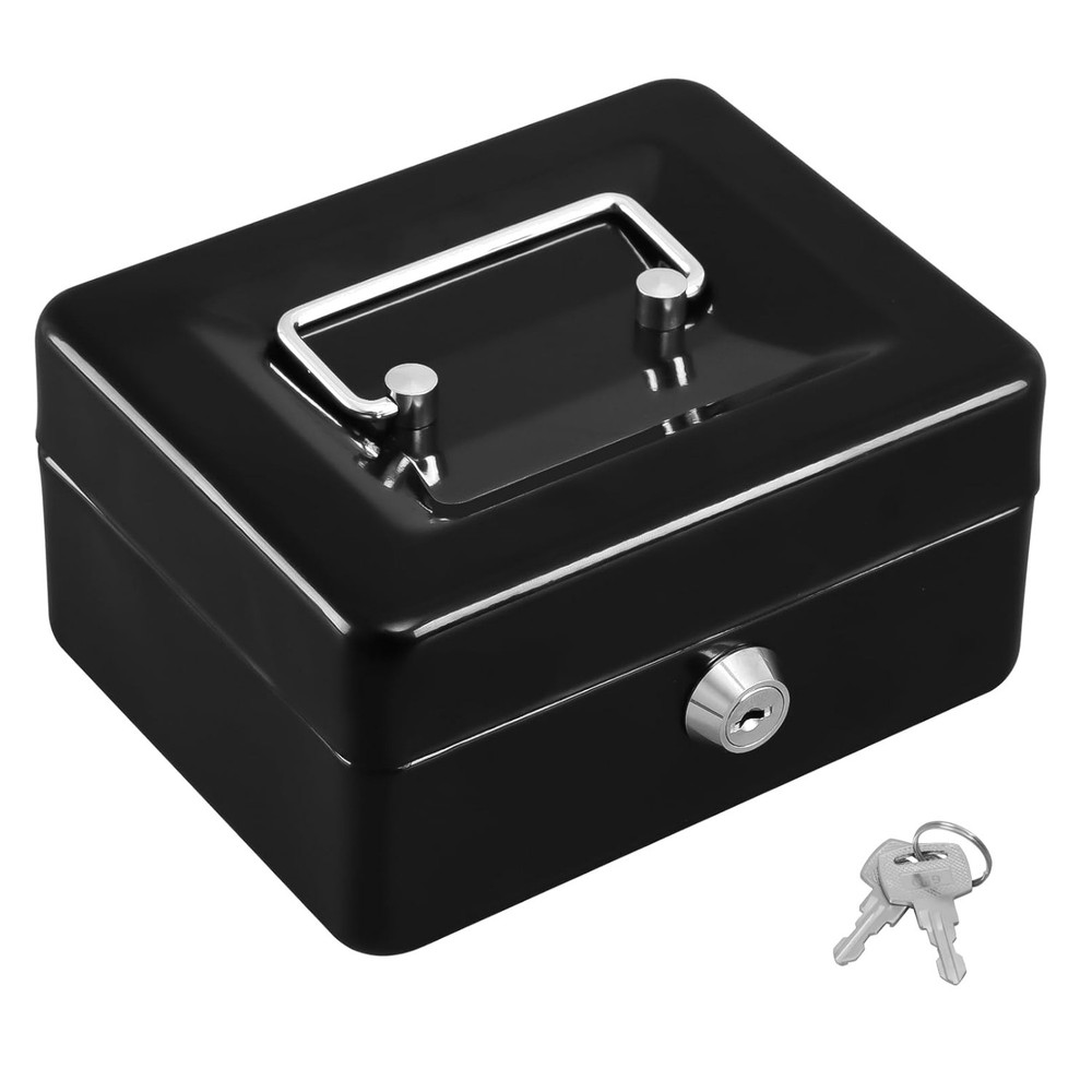 Sleek Locking Metal Cash Box with Key – Small and Lightweight for Easy Carrying