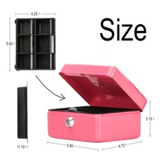 Portable Small Metal Cash Box with Key Lock and Double Layer Security Pink