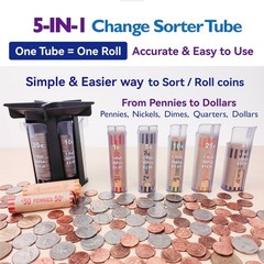 CO5IN1 Change Sorter Tube Coin Counter with Coin Wrappers, 5in1 Coin Sorter C…