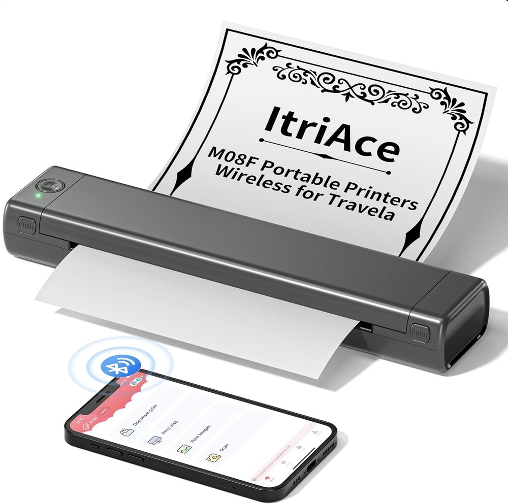 Portable Printers Wireless for Travel, M08F Printer, Grey and Black