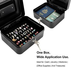 Locking Medium Steel Cash Box with Money Tray,Lock Box,Black
