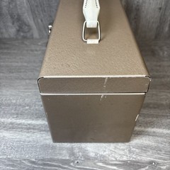 Vintage Cash Change Metal Box Storage No Key Brown Tan Nice Shape Decor 11.5”x6”