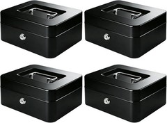 Metal Cash Box with Key Lock and Removable Coin Tray for Secure Storage