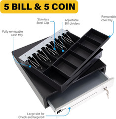 16inch Heavy Duty Manual Push-Open Cash Drawer with 5Bill/5Coin, Removable Till,