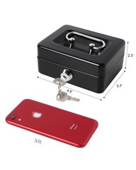Small Cash Box Key Lock Black Metal Money Tray Safe Lockbox XXSmall Security