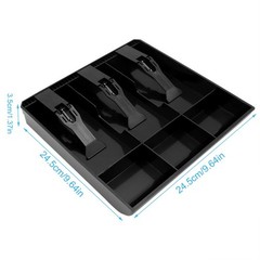 Cash Register Drawer Insert Tray 3 Bill 3 Coin Compartments Plastic Clip Black