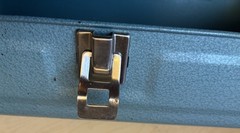 Vintage METAL CASH BOX w/ Lockable Clasp /Metal Handel/ Dual Hing 11 x 5.5 x 3.5
