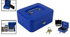 Blue Steel Cash Box with Key Lock Portable Storage Safe 7.87×6.30×3.54″