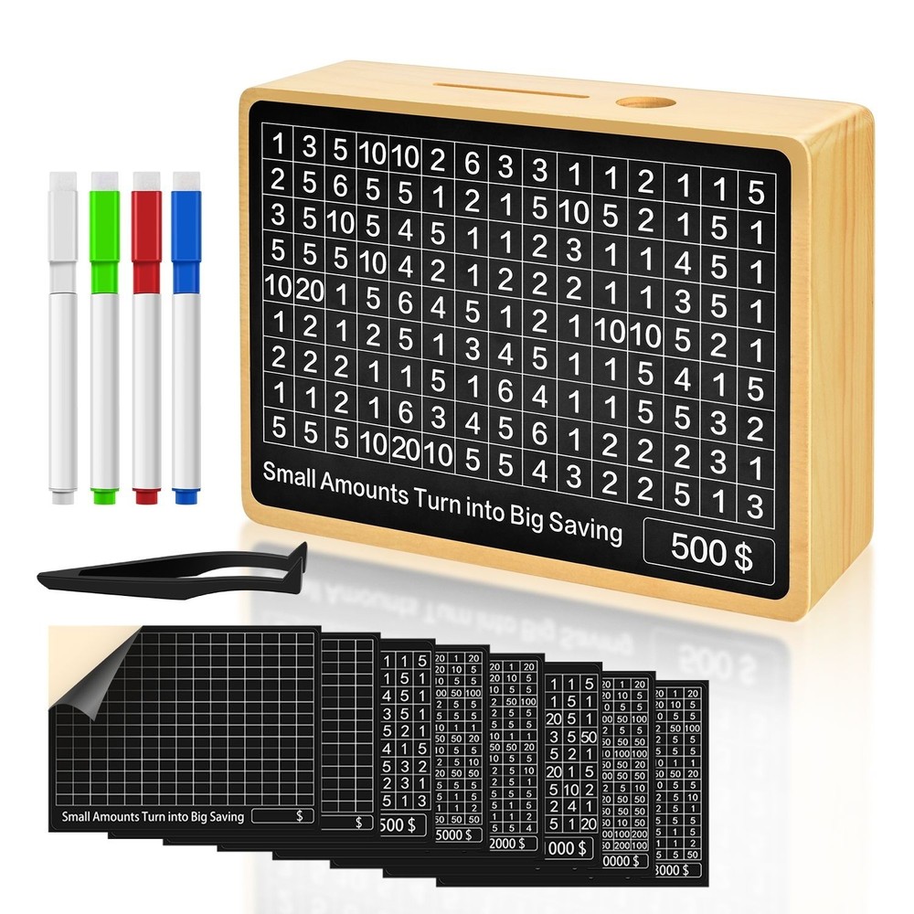 Wooden Cash Saving Box – Money Savings Box Challenge with 8 Saving Targets