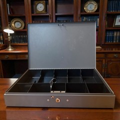 MMF INDUSTRIES HEAVY GAUGE STEEL CASH BOX & TRAY GRAY SUPER – With Key