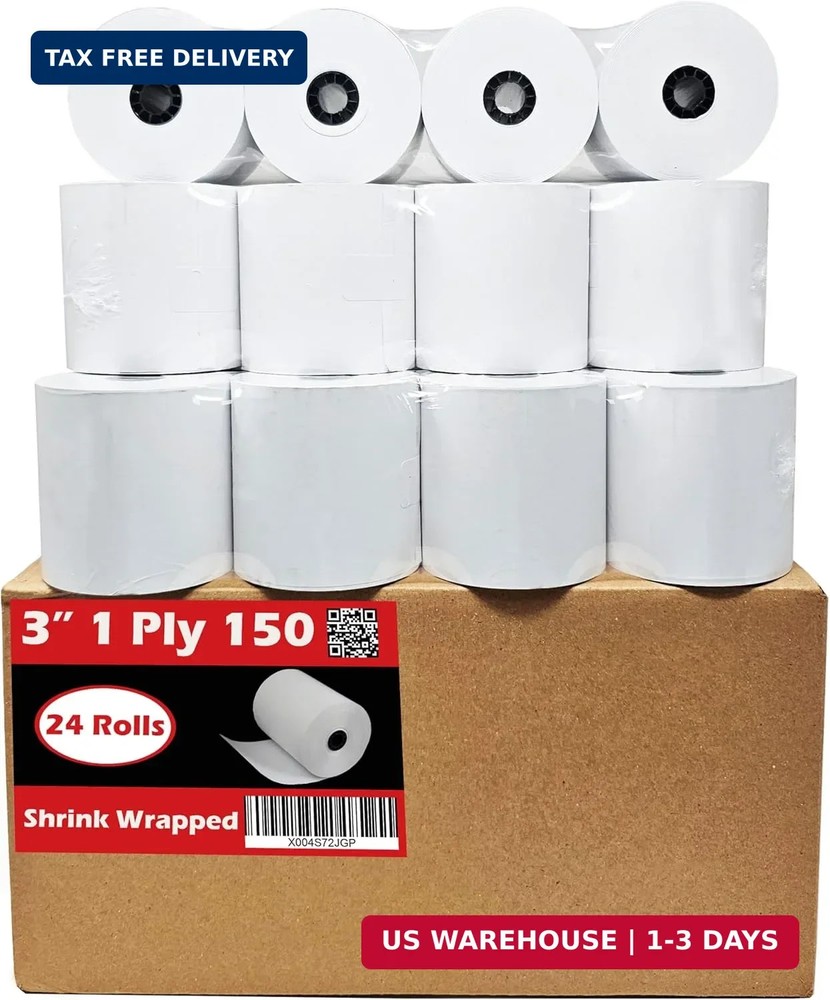 (24 Rolls) 3″ x 150′ 1 Ply Bond (Non -Thermal Kitchen Printer Paper) POS Receipt