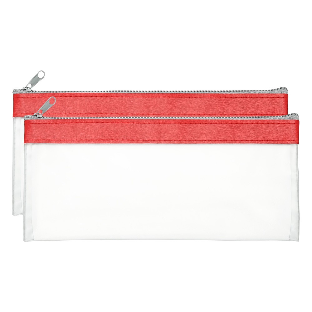 8.7×3.9 Inch Money Bags with Zipper, 2 Pcs Clear PVC Cash Pouch, Red