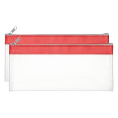 8.7×3.9 Inch Money Bags with Zipper, 2 Pcs Clear PVC Cash Pouch, Red