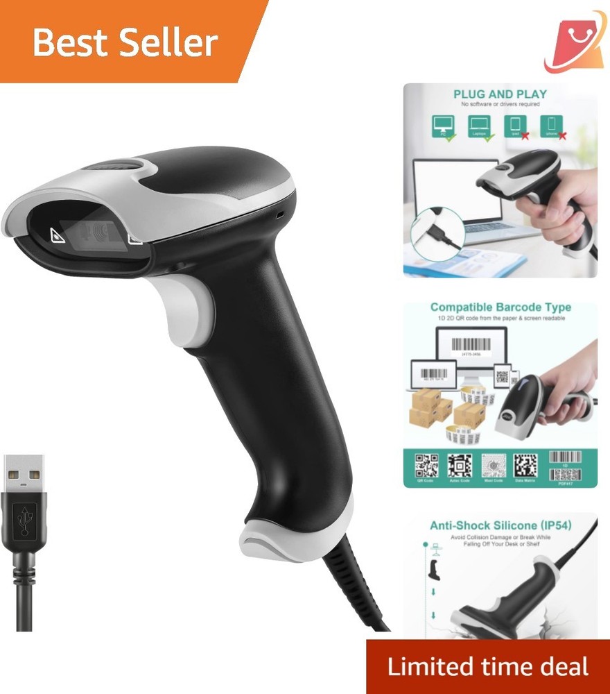 Handheld USB Barcode Scanner 1D 2D QR Data Matrix for POS Supermarket