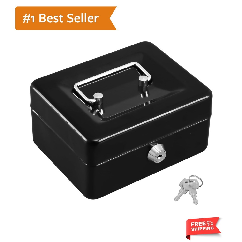 Cash Box with Key,Small Safe Lock Box with Portable Handle,Cash Drawer,5.91″x…
