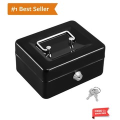 Cash Box with Key,Small Safe Lock Box with Portable Handle,Cash Drawer,5.91″x…