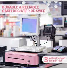 13” Cash Register Drawer Pink 4 Bill 6 Coin Tray Auto-Open with Keys